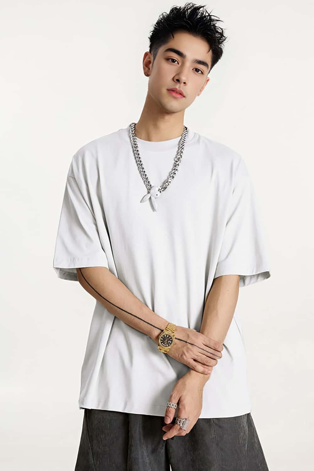 High-Density Long-Staple Cotton T-Shirt 255g - Solid Color Regular Shoulder Short Sleeve