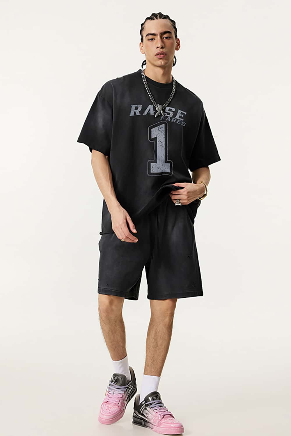 Vintage Print Heavyweight Short Sleeve T-Shirt in Black