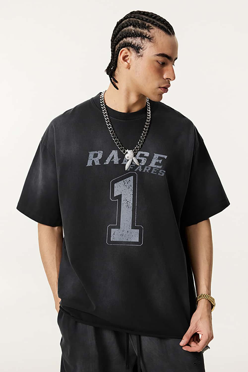 Vintage Print Heavyweight Short Sleeve T-Shirt in Black
