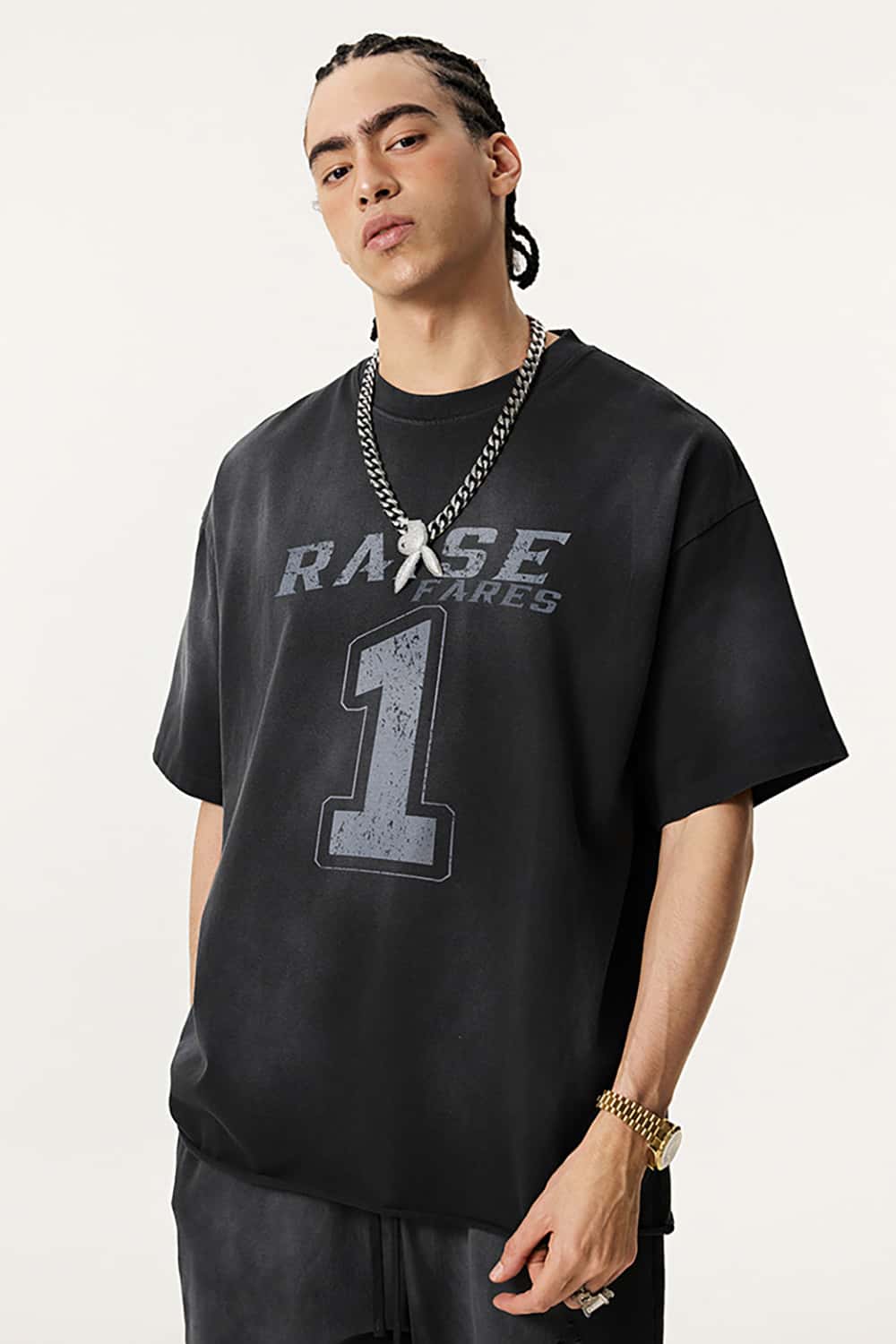 Vintage Print Heavyweight Short Sleeve T-Shirt in Black