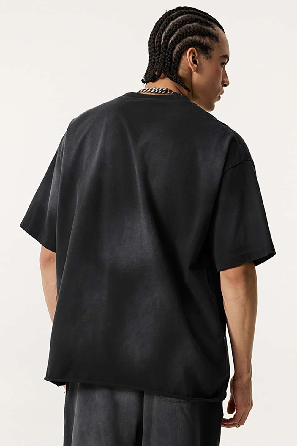 Vintage Print Heavyweight Short Sleeve T-Shirt in Black