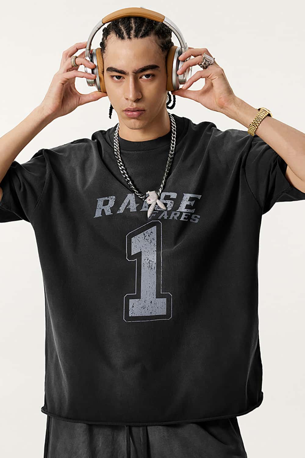Vintage Print Heavyweight Short Sleeve T-Shirt in Black