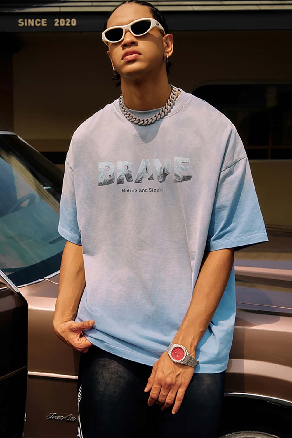 Heavyweight Tie-Dye Washed Vintage T-Shirt - Street Style Letter Print Short Sleeve Tee