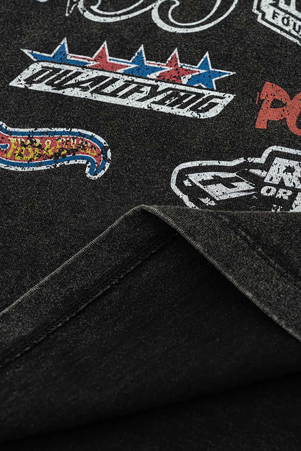 High Street Washed Vintage Loose-Fit Racing Logo Dark Short Sleeve T-Shirt