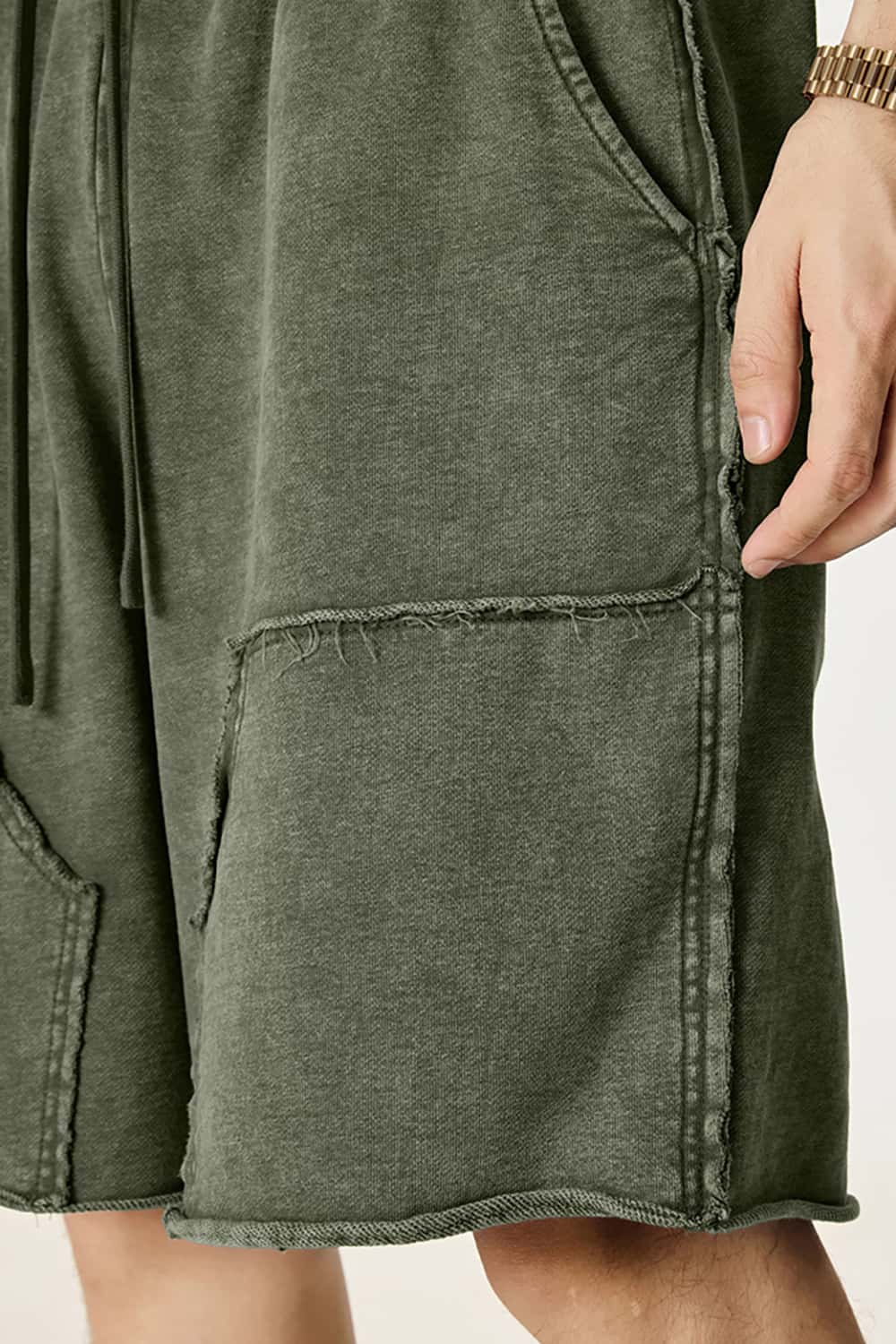 High Street Wax-Dyed Faded Patchwork Casual Cargo Shorts