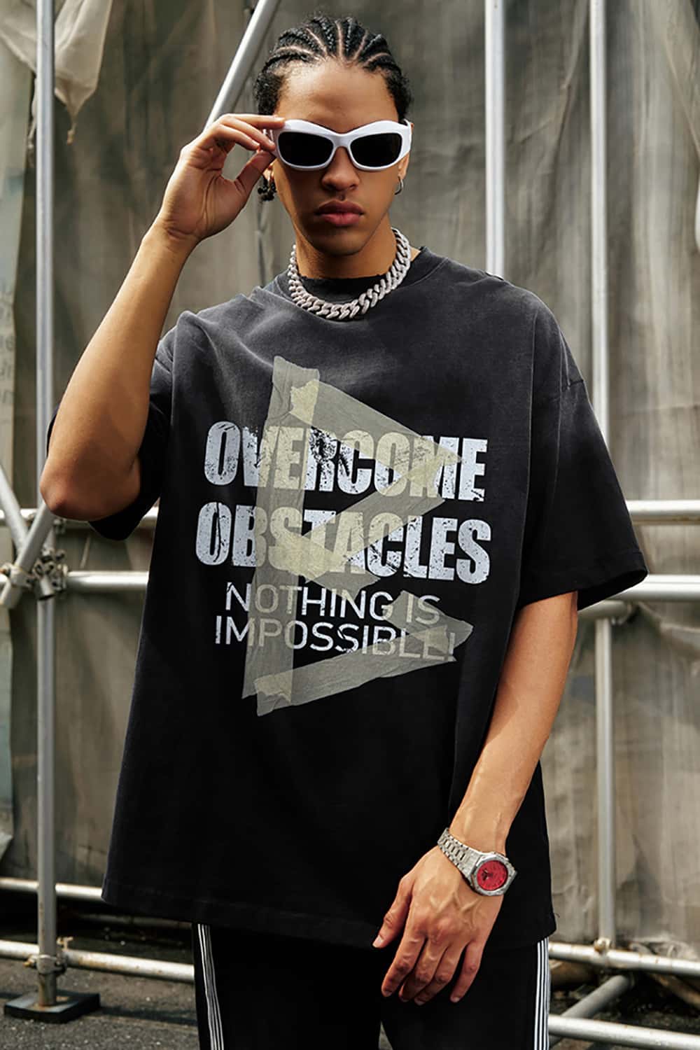 Loose-Fit Washed Cotton Short Sleeve T-Shirt with Inspirational Print