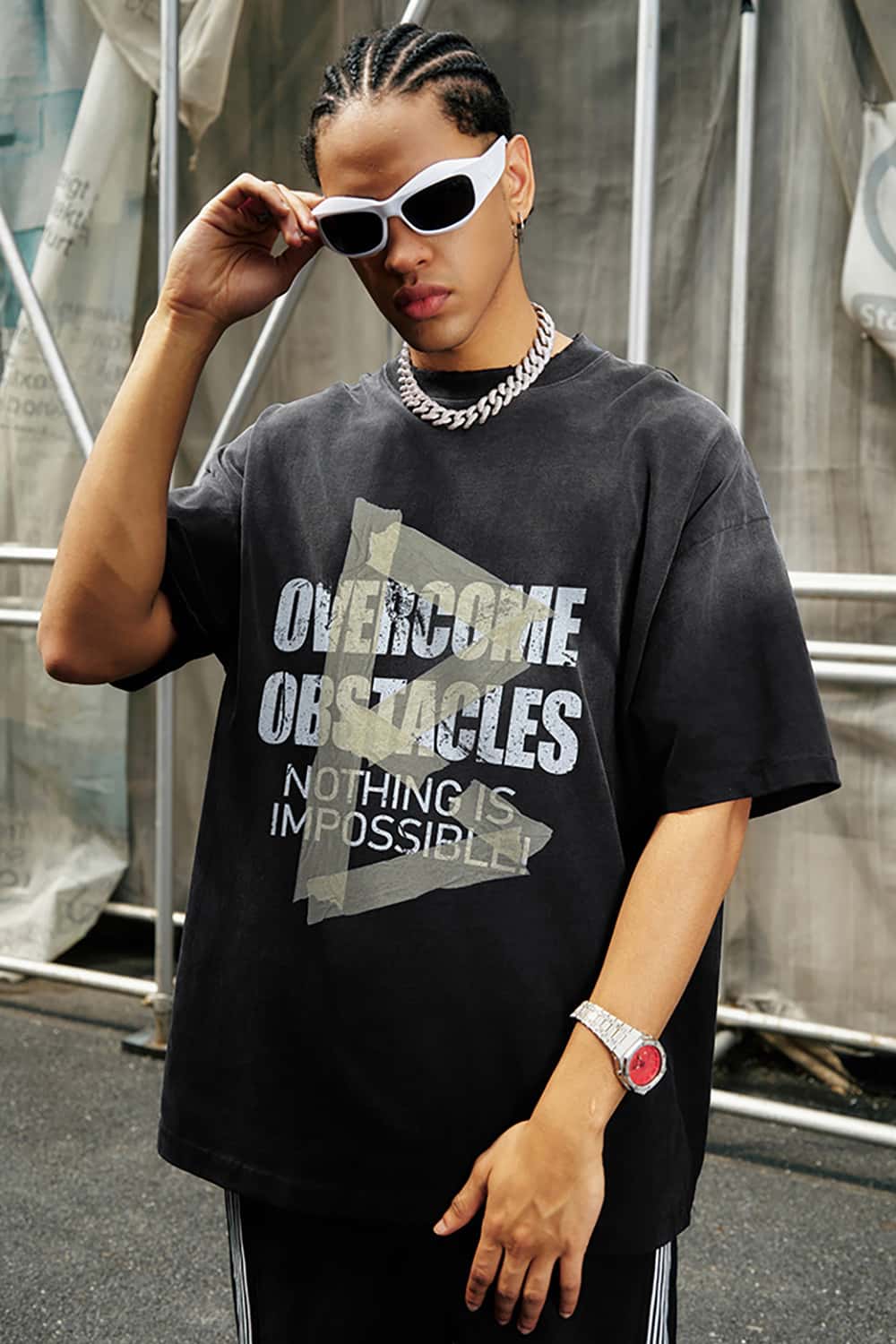 Loose-Fit Washed Cotton Short Sleeve T-Shirt with Inspirational Print