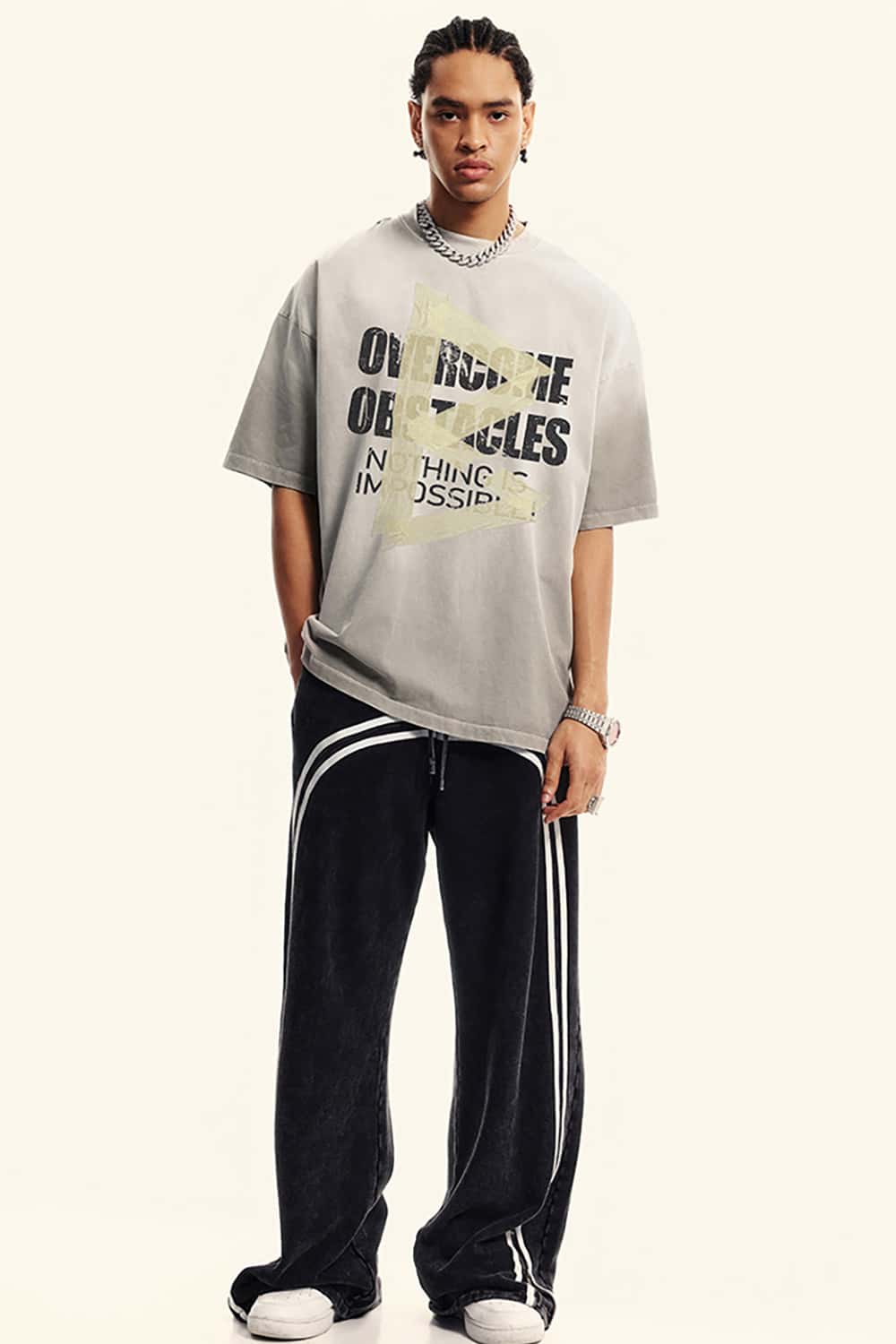 Loose-Fit Washed Cotton Short Sleeve T-Shirt with Inspirational Print