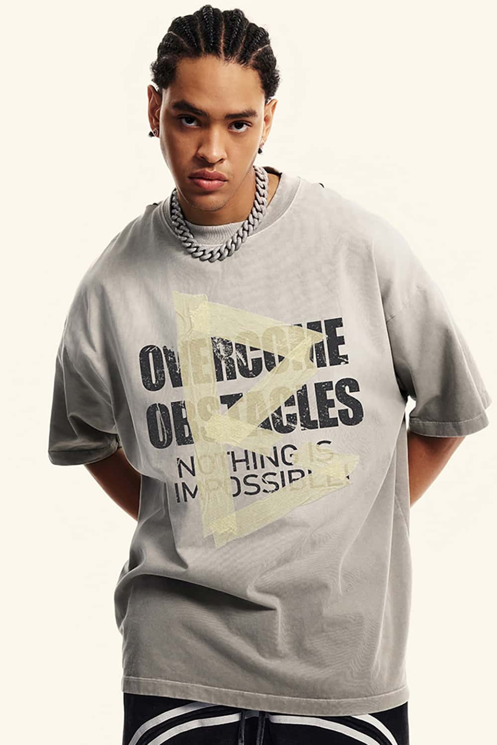 Loose-Fit Washed Cotton Short Sleeve T-Shirt with Inspirational Print