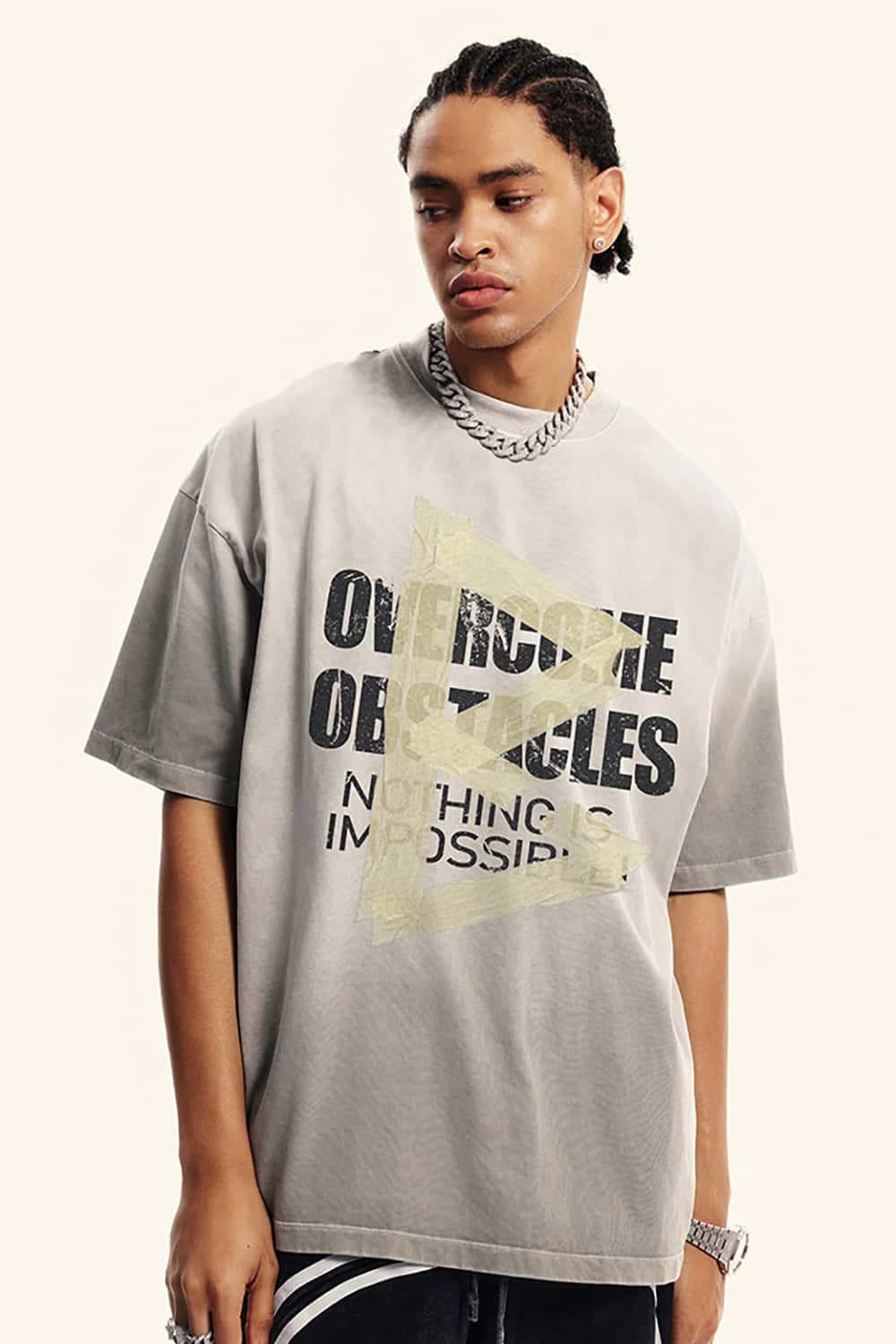 Loose-Fit Washed Cotton Short Sleeve T-Shirt with Inspirational Print