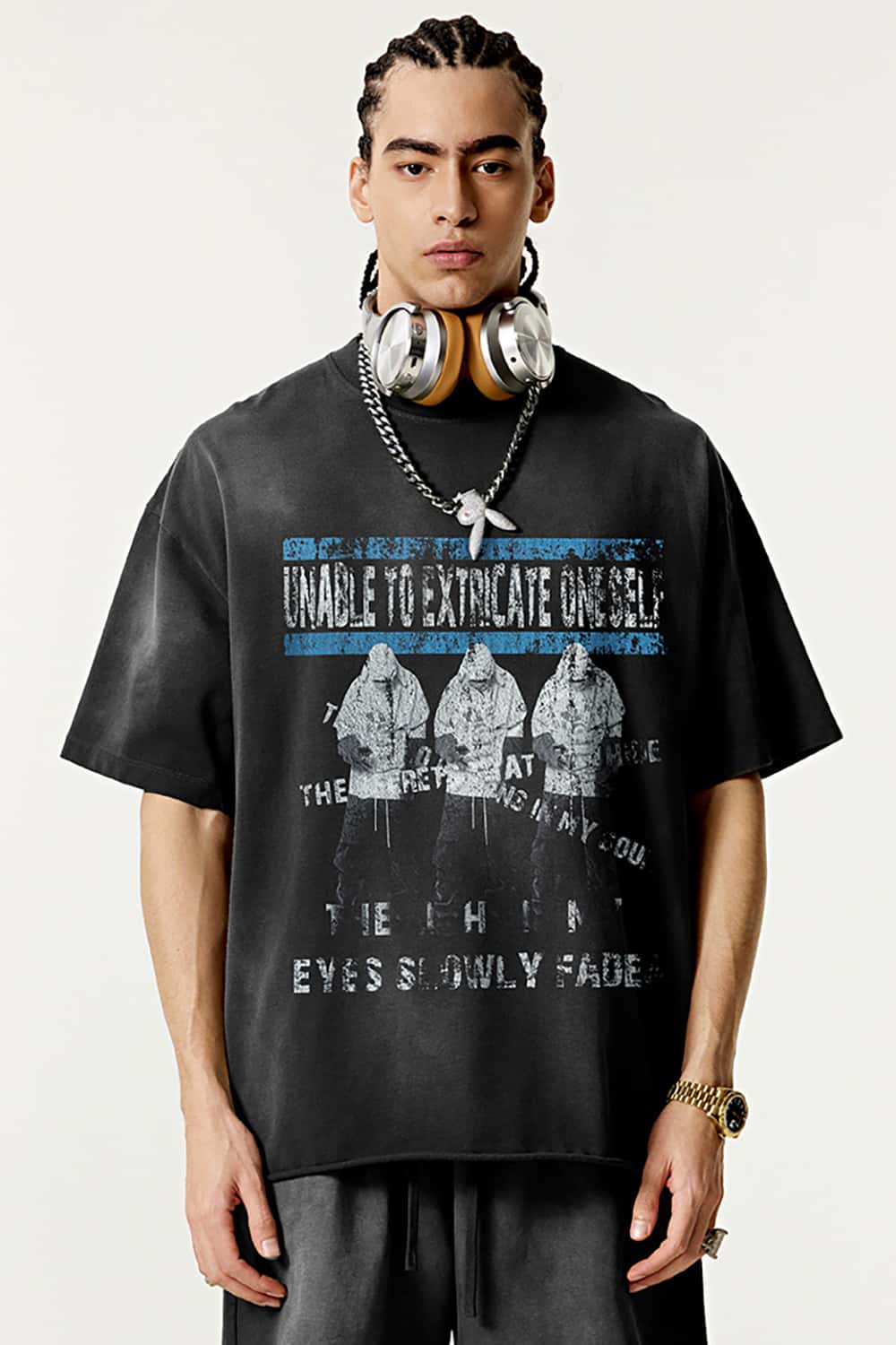 Vintage Distressed Rolled Hem Loose Short Sleeve T-Shirt