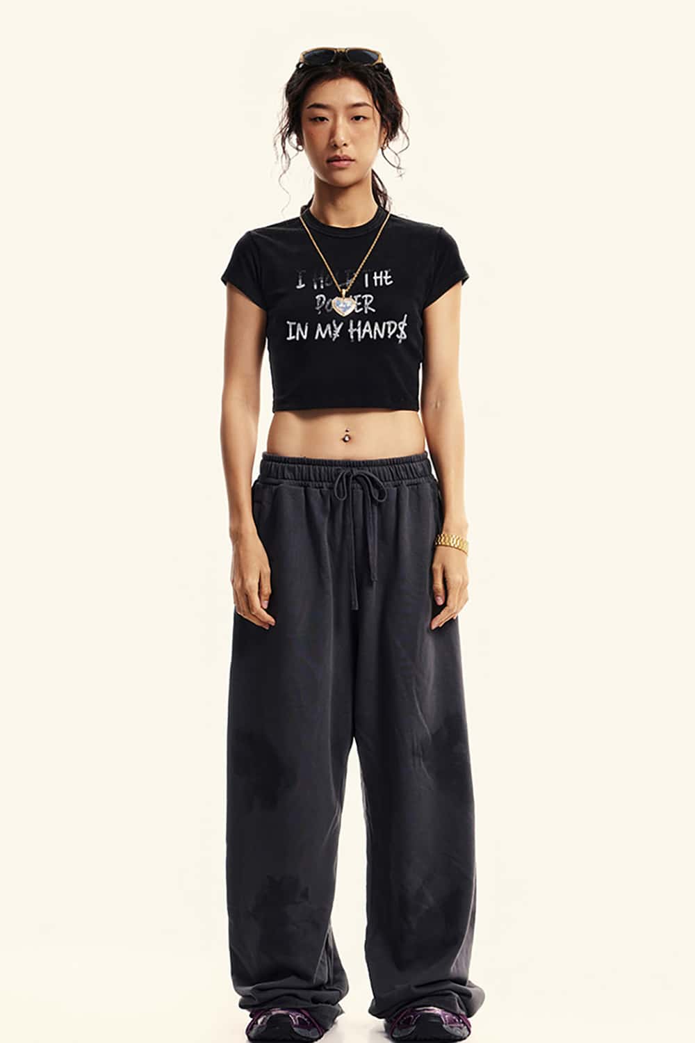 Cropped Letter Print Fitted Short Sleeve T-Shirt
