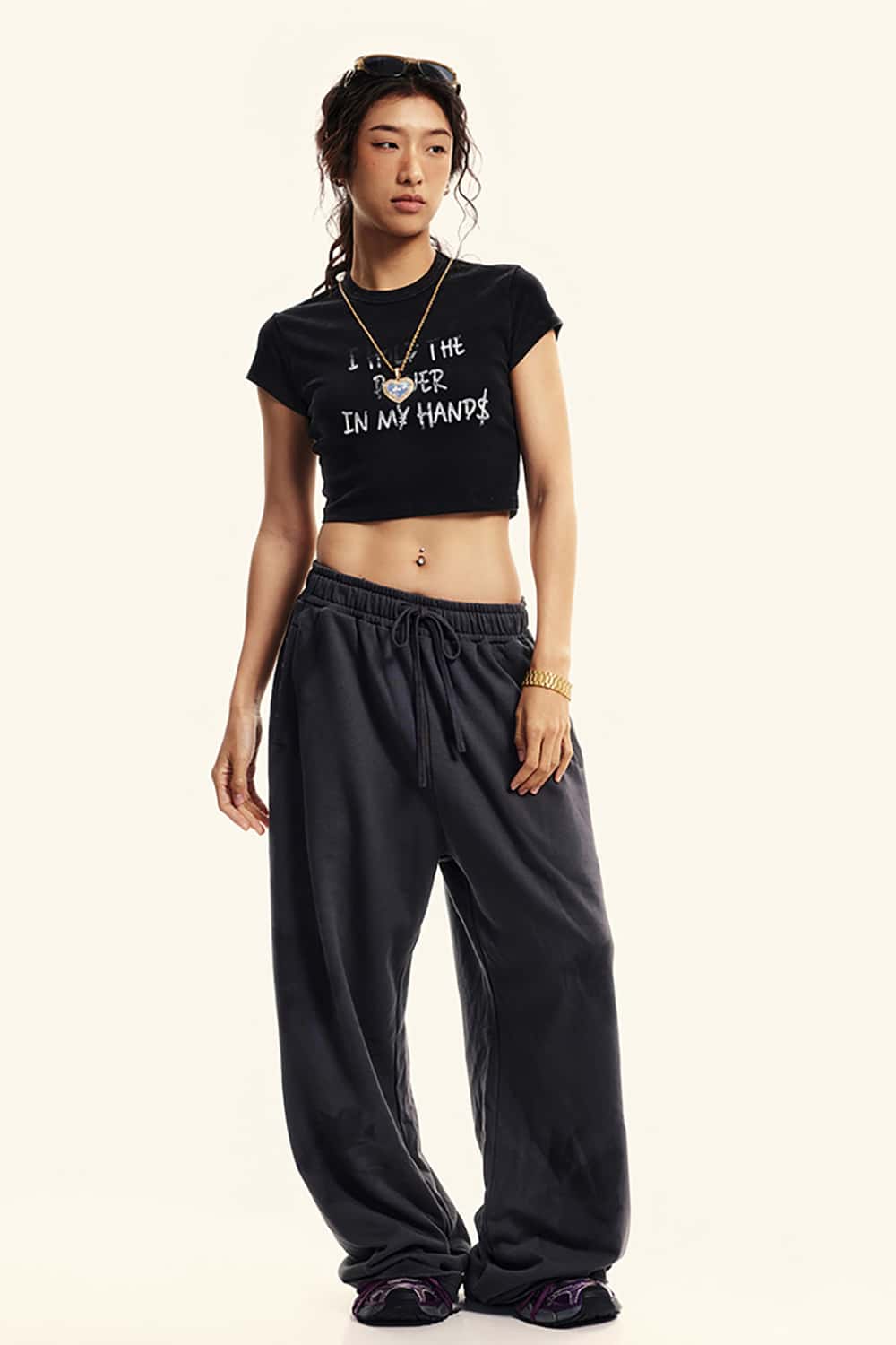 Cropped Letter Print Fitted Short Sleeve T-Shirt