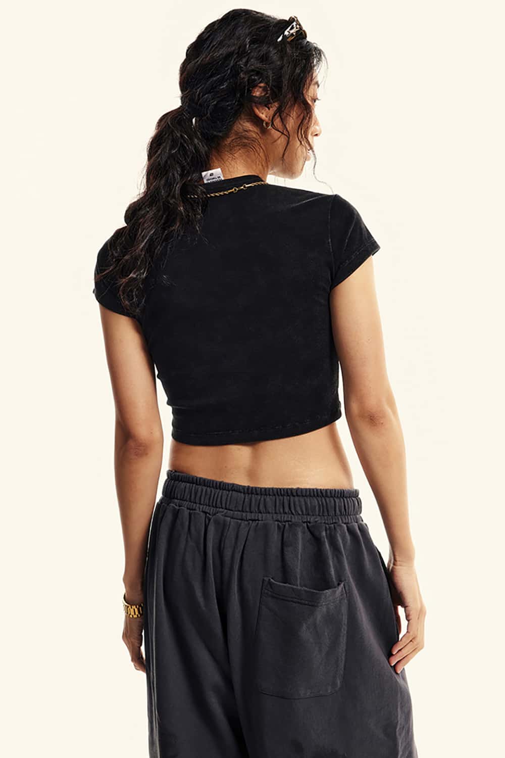 Cropped Letter Print Fitted Short Sleeve T-Shirt