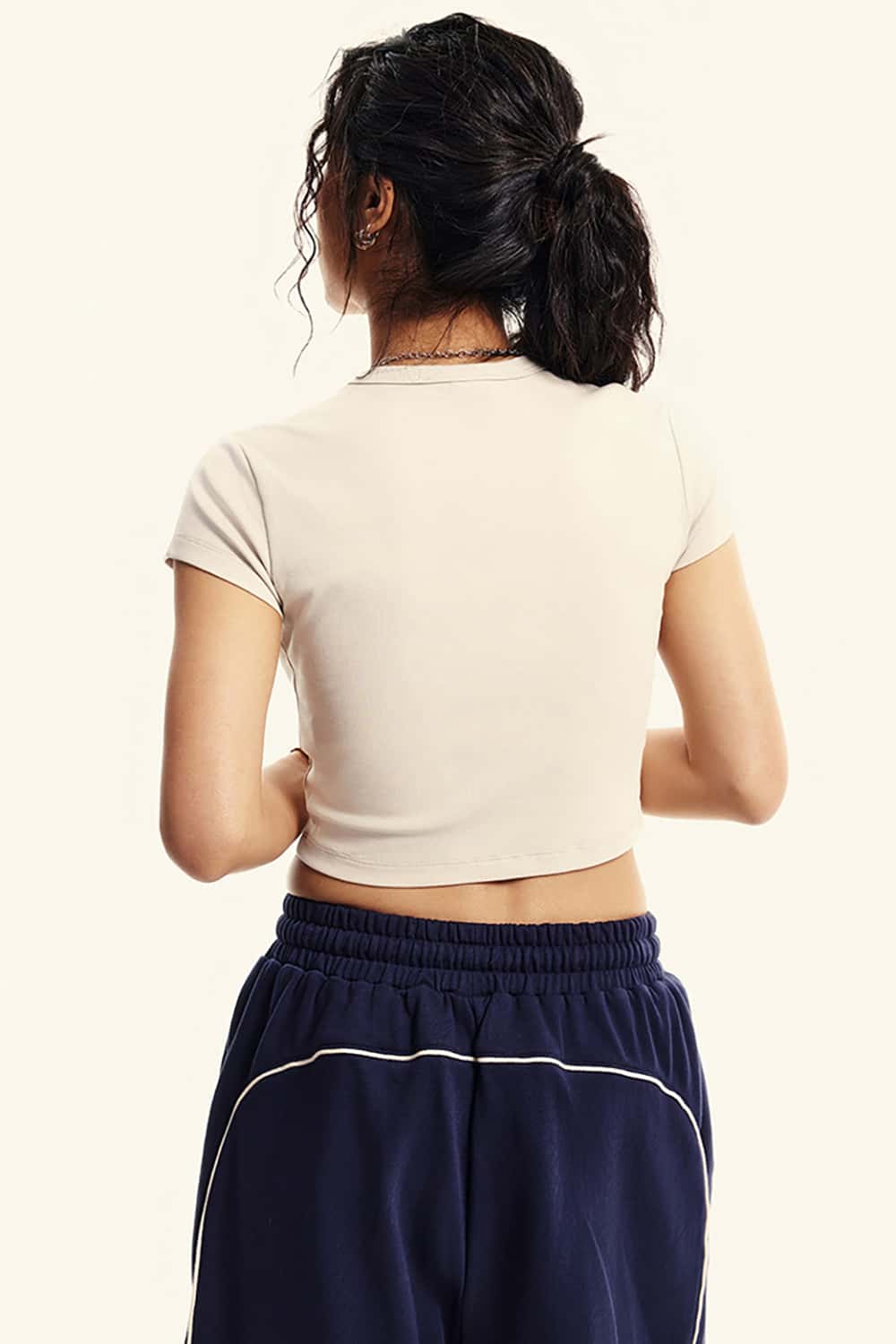 Cropped Letter Print Fitted Short Sleeve T-Shirt