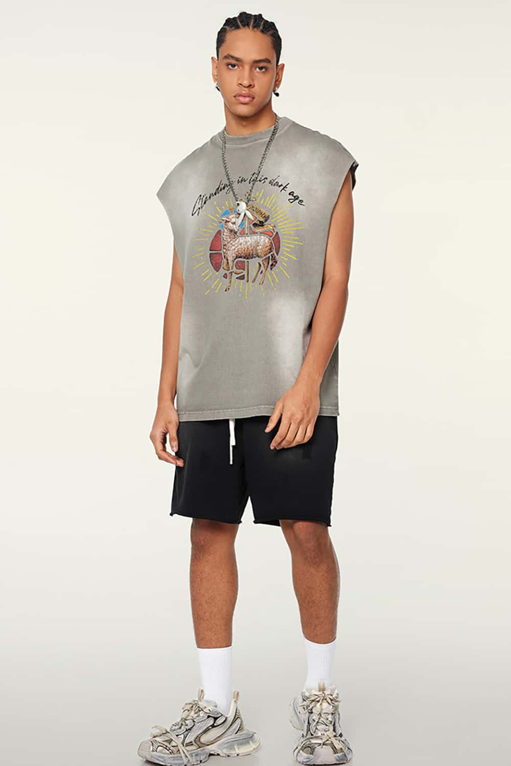 Street Style Gradient Sleeveless Vintage Wash Tank Top