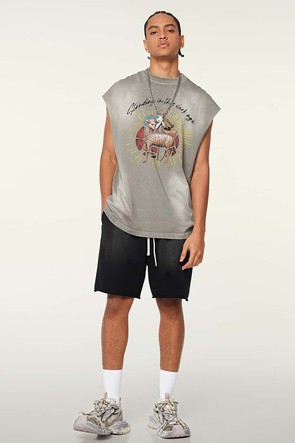 Street Style Gradient Sleeveless Vintage Wash Tank Top