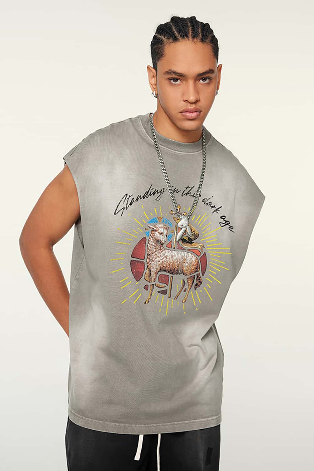 Street Style Gradient Sleeveless Vintage Wash Tank Top