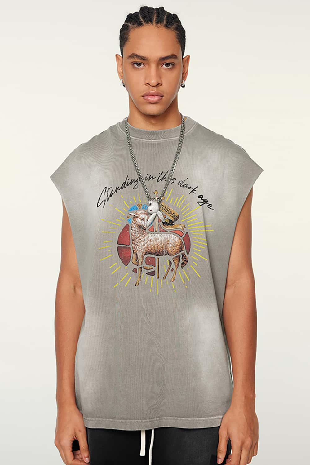 Street Style Gradient Sleeveless Vintage Wash Tank Top