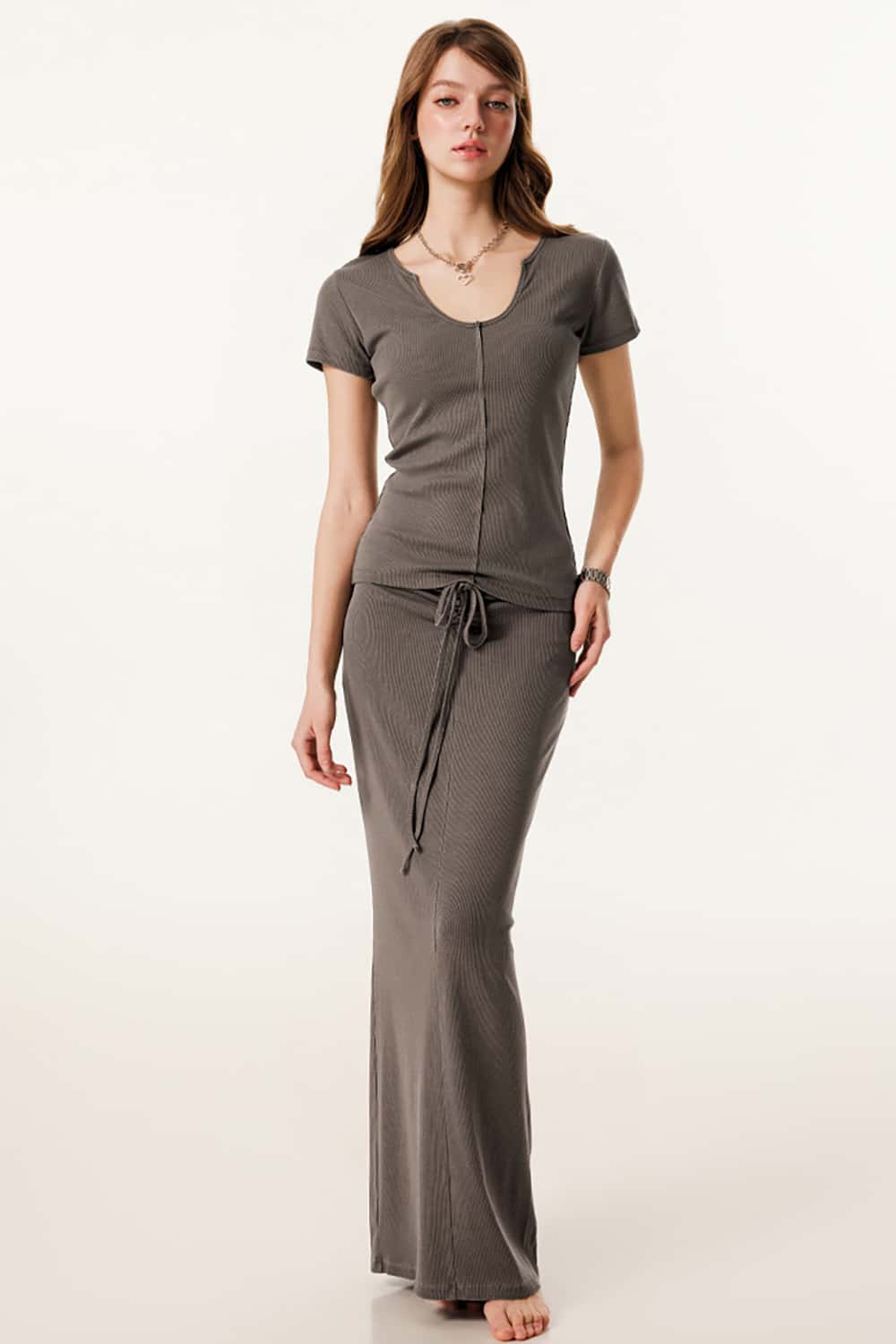Slim-Fit Deep U-Neck Short Sleeve T-Shirt