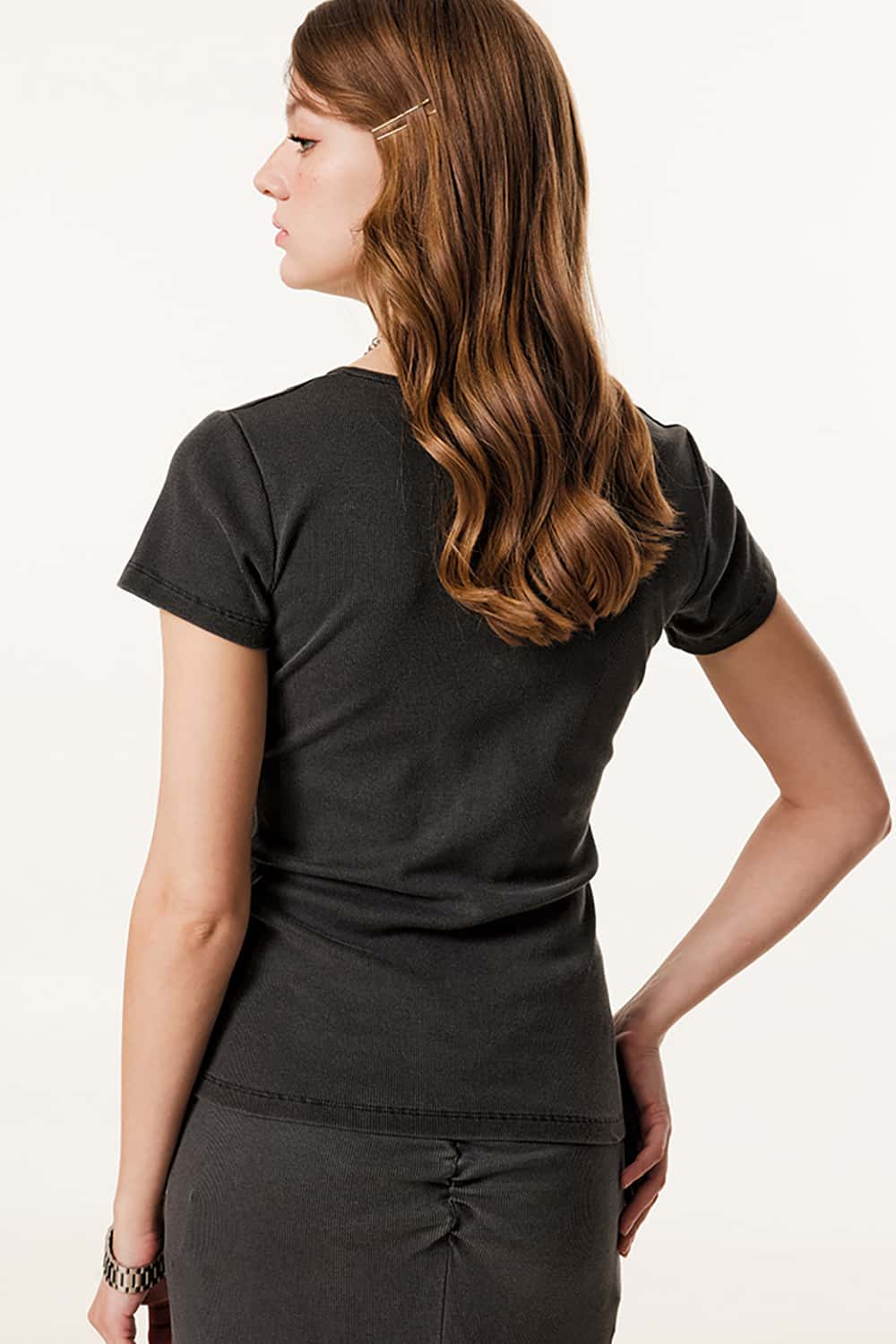 Slim-Fit Deep U-Neck Short Sleeve T-Shirt
