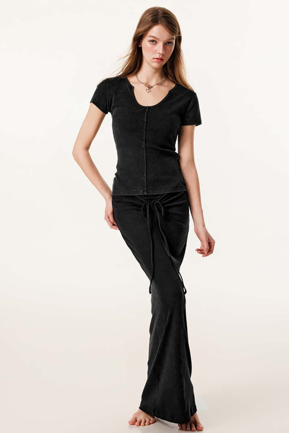 Slim-Fit Deep U-Neck Short Sleeve T-Shirt