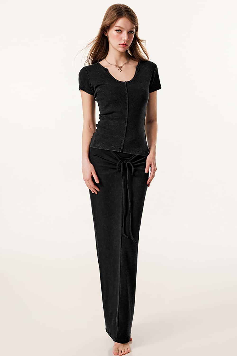 Slim-Fit Deep U-Neck Short Sleeve T-Shirt