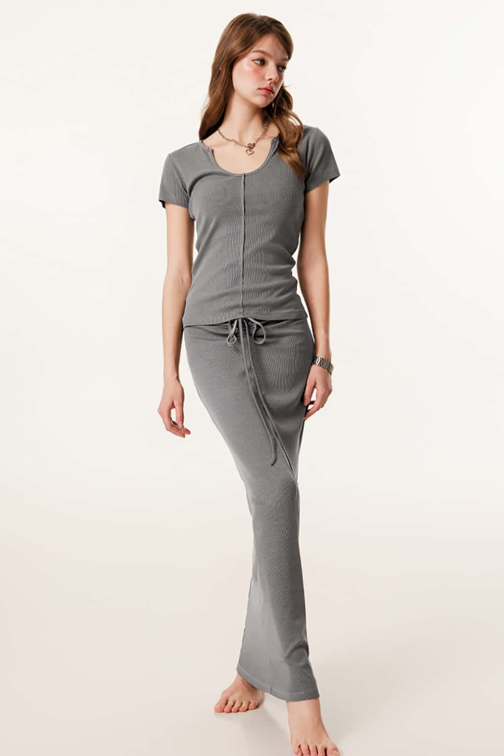 Slim-Fit Deep U-Neck Short Sleeve T-Shirt