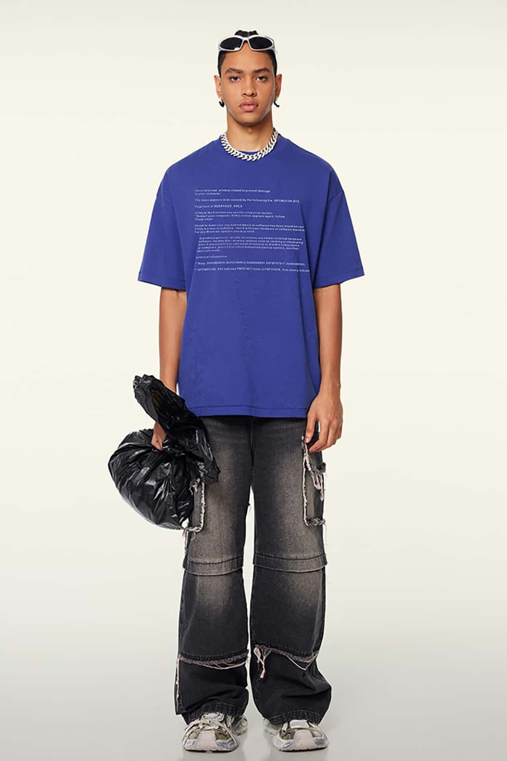 Loose-Fit Blue Screen Error Print Short Sleeve T-Shirt
