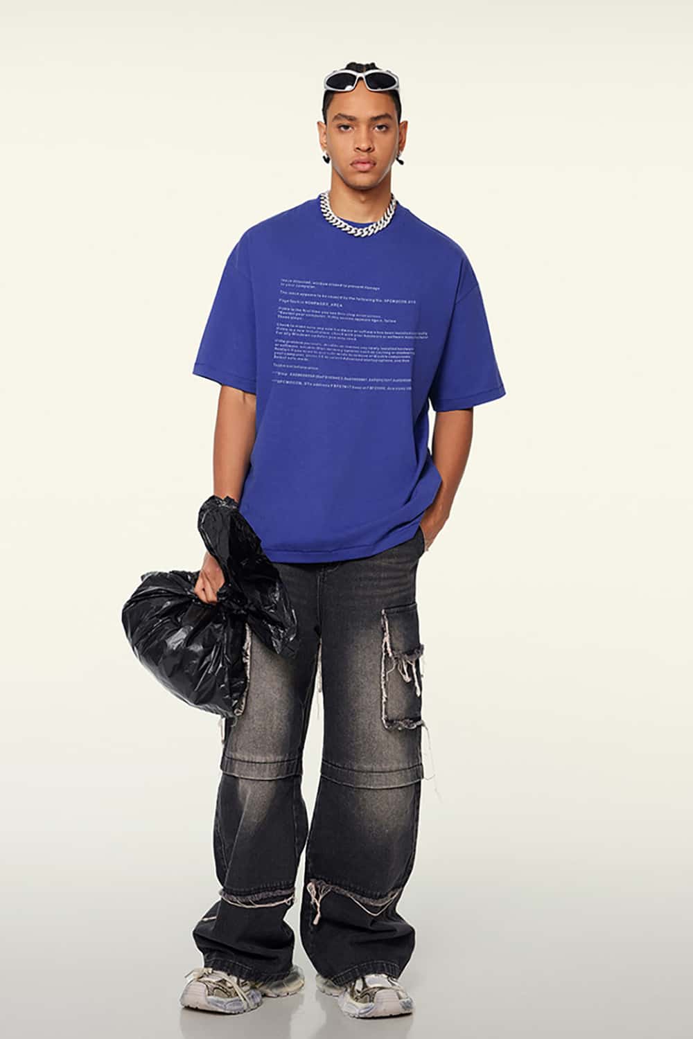 Loose-Fit Blue Screen Error Print Short Sleeve T-Shirt