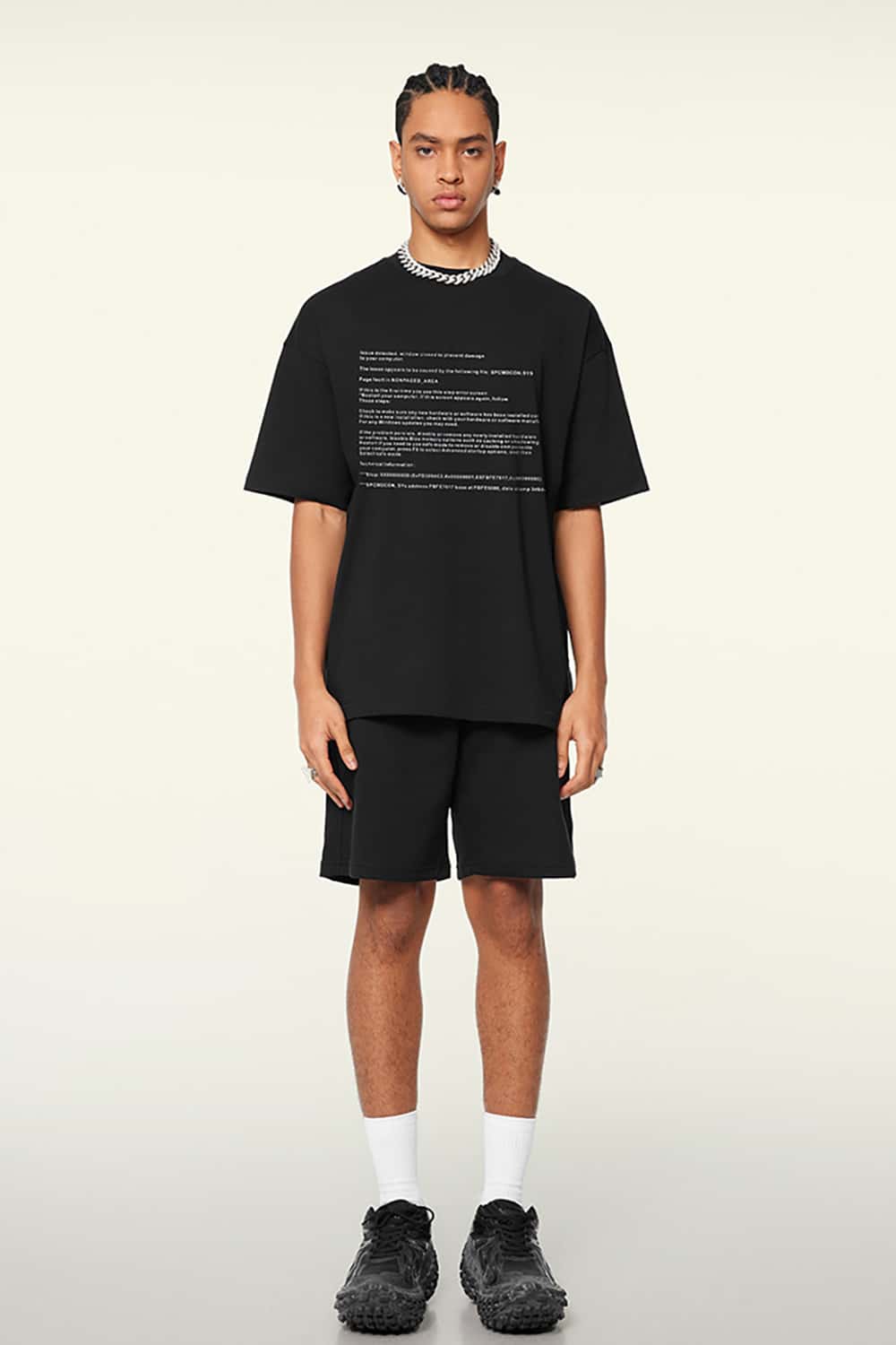 Loose-Fit Blue Screen Error Print Short Sleeve T-Shirt