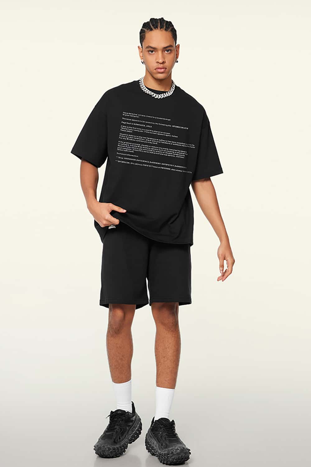 Loose-Fit Blue Screen Error Print Short Sleeve T-Shirt