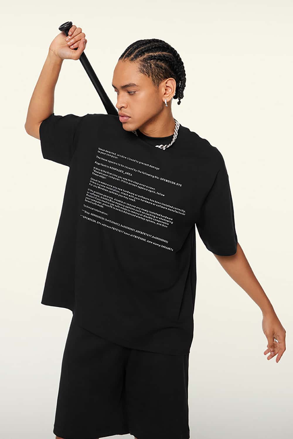 Loose-Fit Blue Screen Error Print Short Sleeve T-Shirt