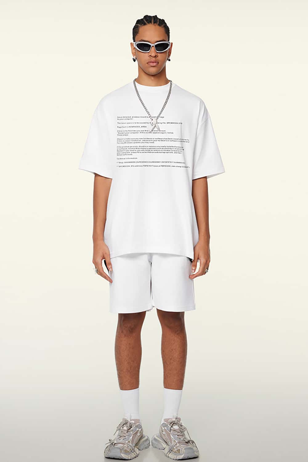 Loose-Fit Blue Screen Error Print Short Sleeve T-Shirt