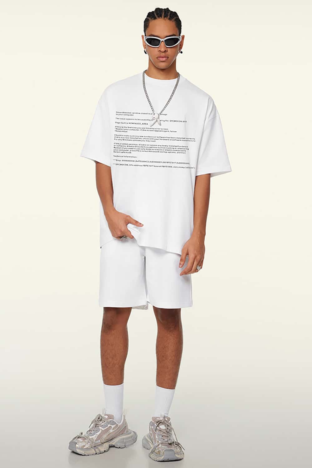 Loose-Fit Blue Screen Error Print Short Sleeve T-Shirt