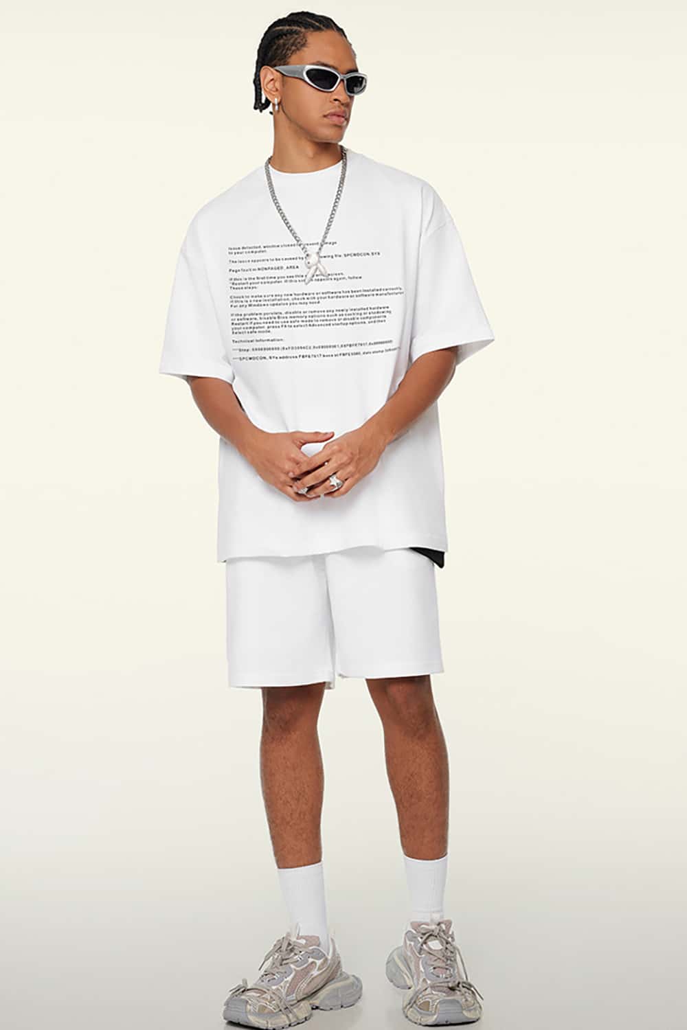 Loose-Fit Blue Screen Error Print Short Sleeve T-Shirt