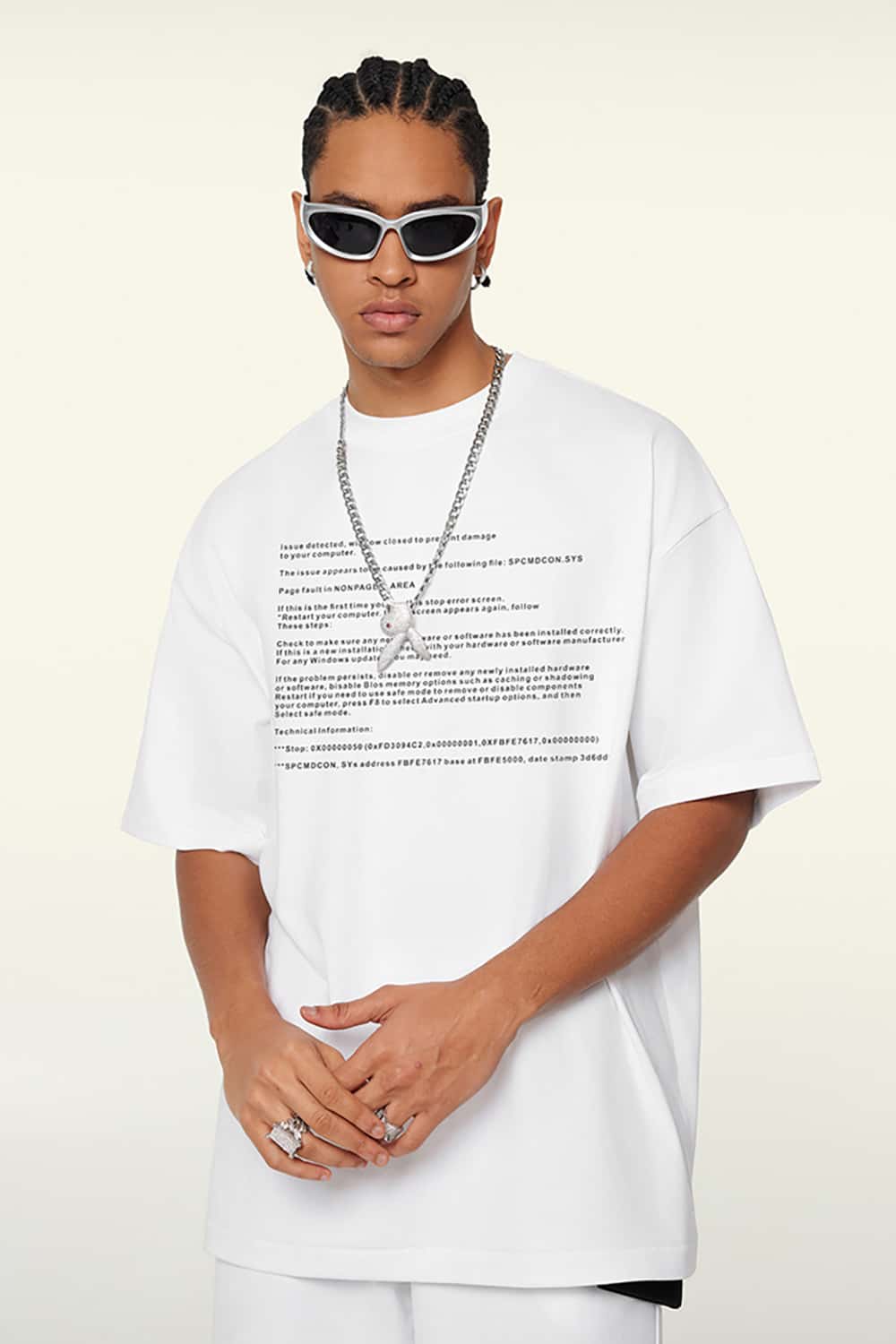 Loose-Fit Blue Screen Error Print Short Sleeve T-Shirt