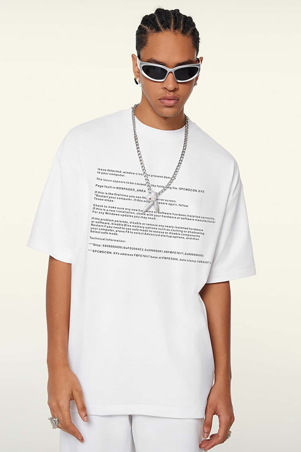 Loose-Fit Blue Screen Error Print Short Sleeve T-Shirt