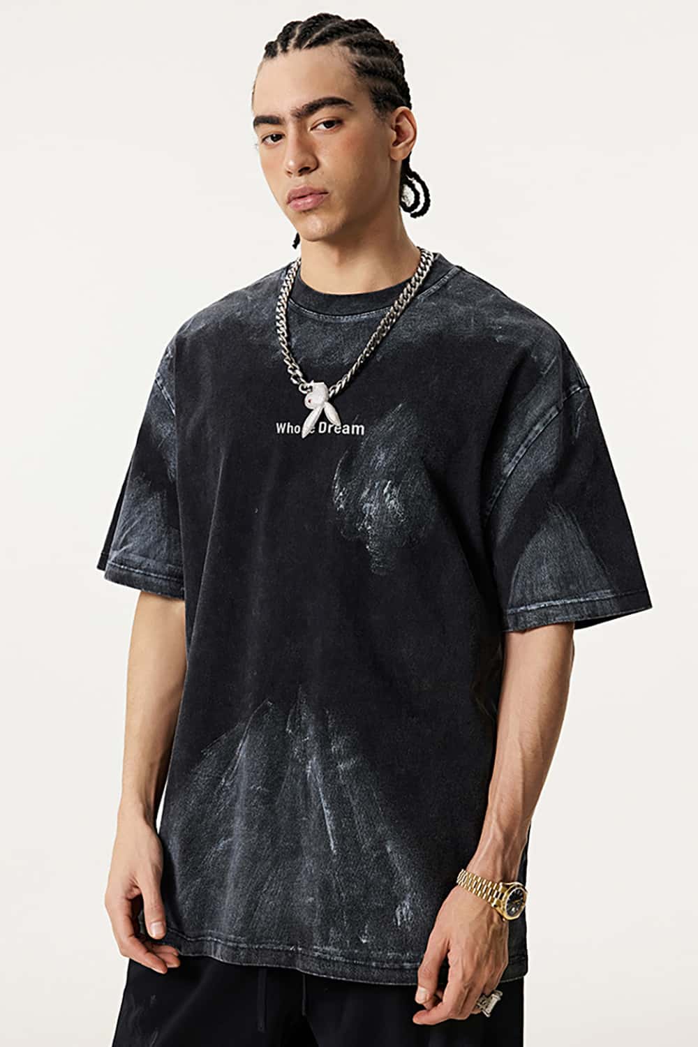 Custom Distressed Graffiti Paint Short Sleeve T-Shirt