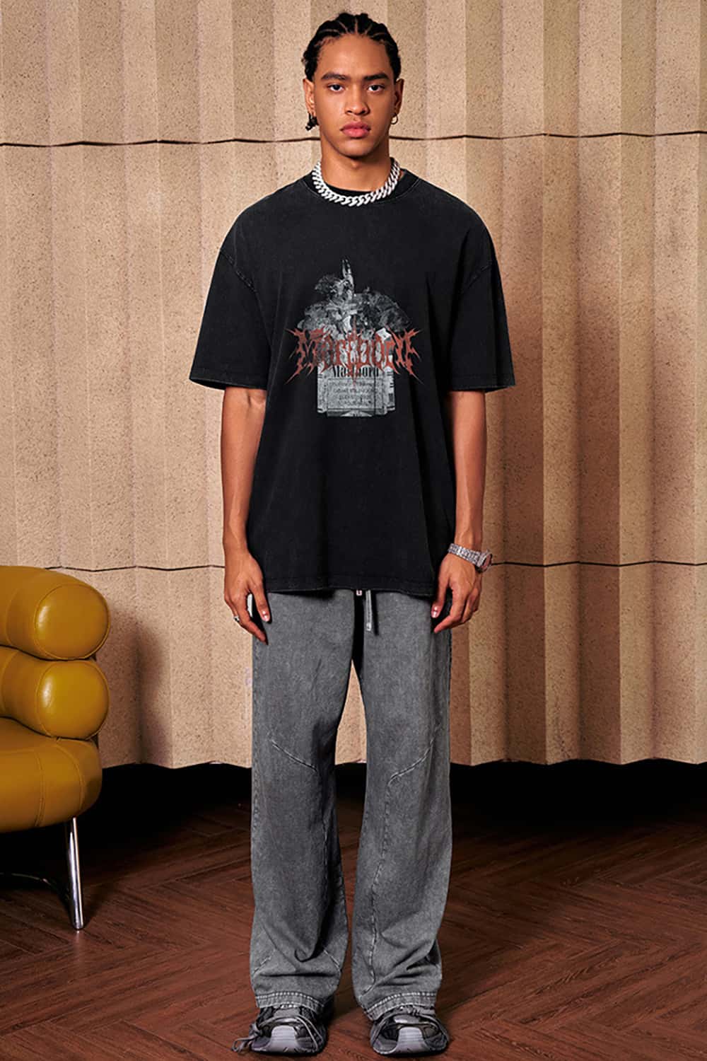 Vintage Heavyweight Cotton T-Shirt with Direct Spray Smoke Shell Print