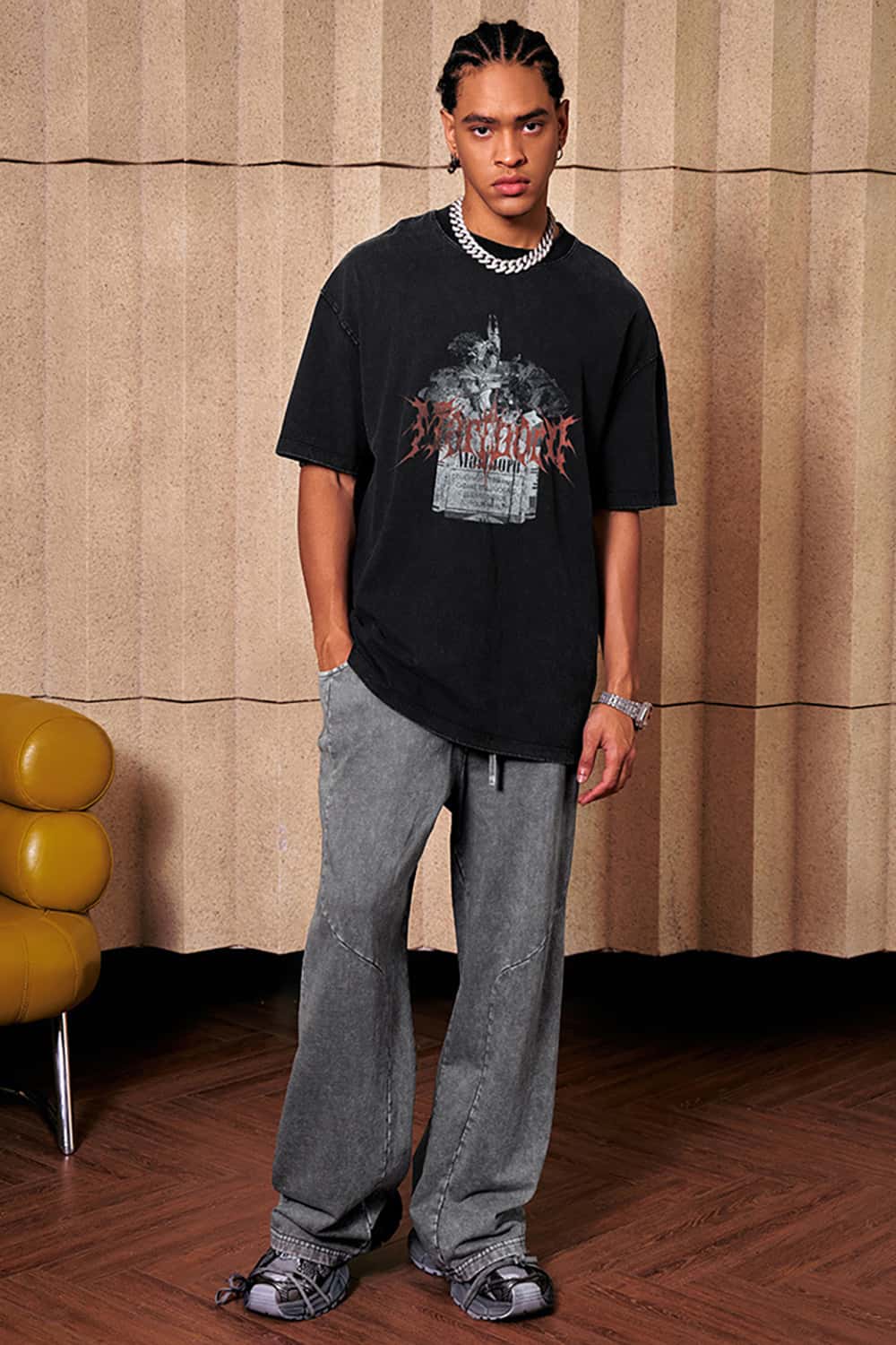 Vintage Heavyweight Cotton T-Shirt with Direct Spray Smoke Shell Print
