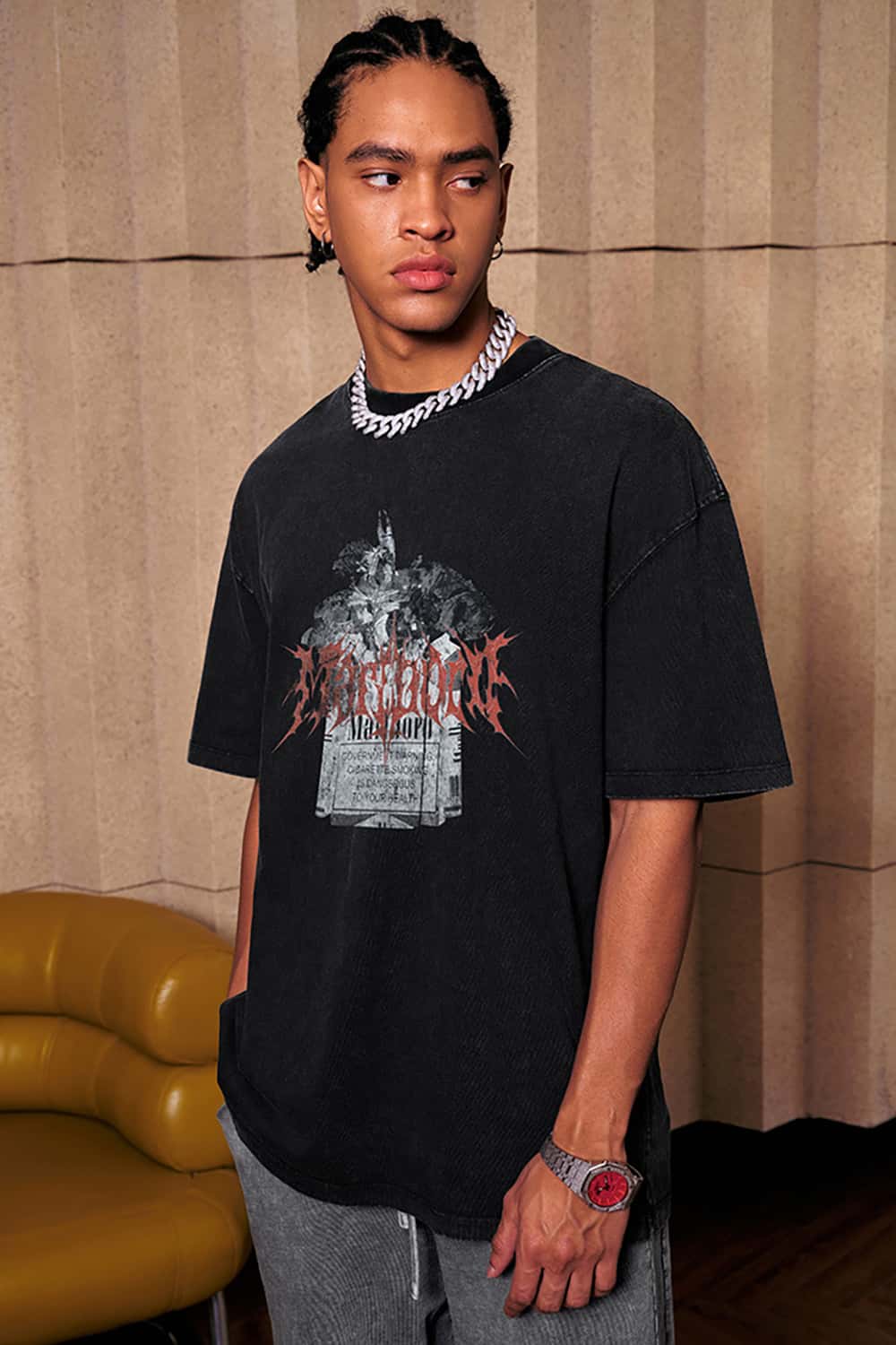 Vintage Heavyweight Cotton T-Shirt with Direct Spray Smoke Shell Print