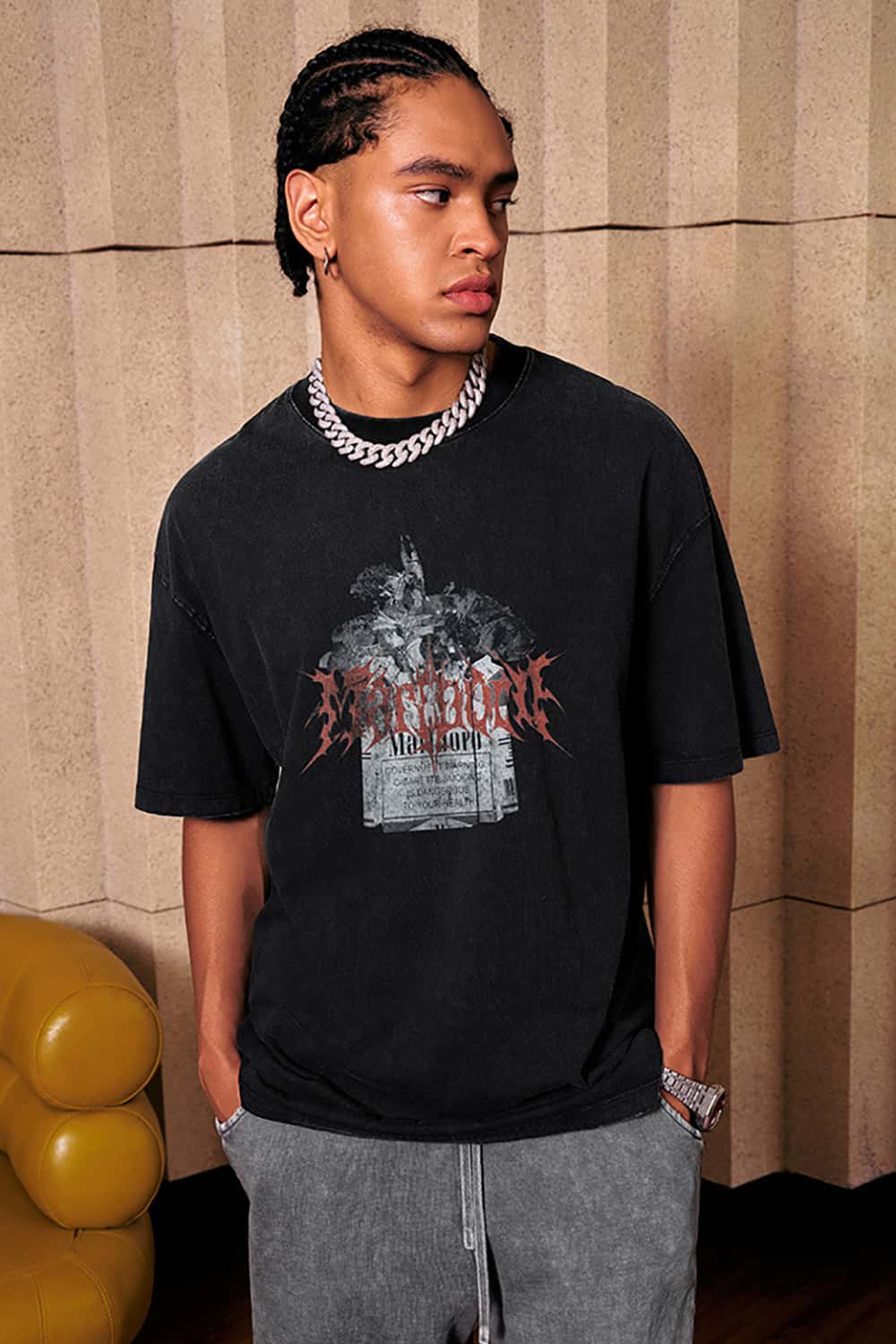 Vintage Heavyweight Cotton T-Shirt with Direct Spray Smoke Shell Print