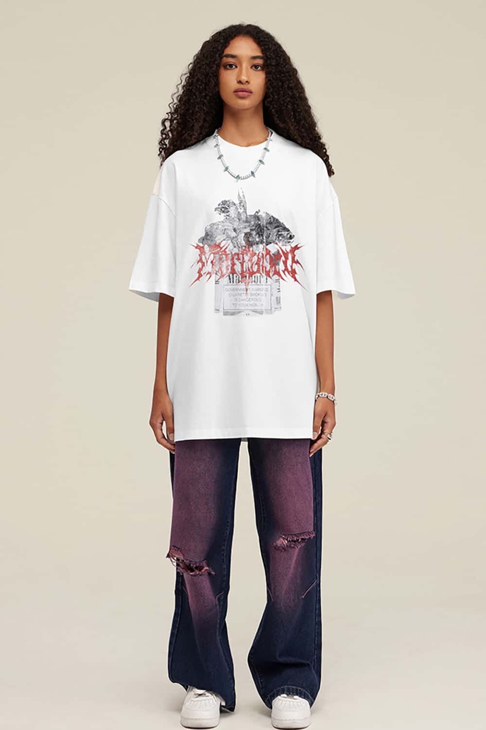 Vintage Heavyweight Cotton T-Shirt with Direct Spray Smoke Shell Print