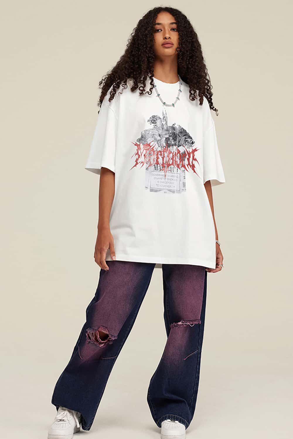 Vintage Heavyweight Cotton T-Shirt with Direct Spray Smoke Shell Print