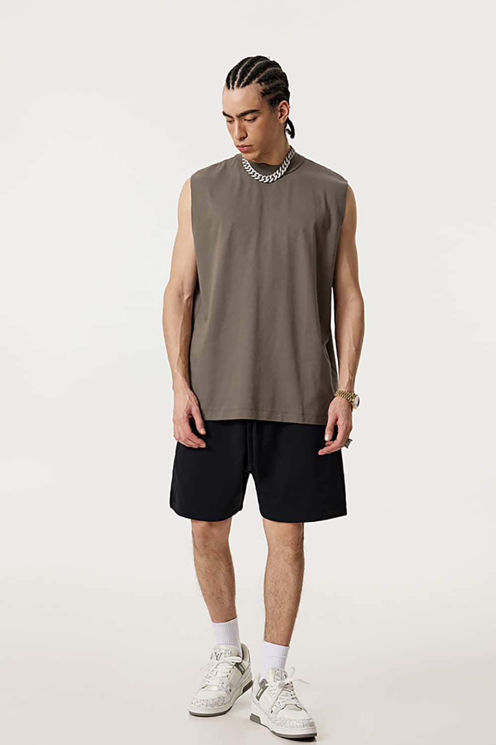 Quick-Dry Mock Neck Sleeveless Sports Tank Top - Sun Protective