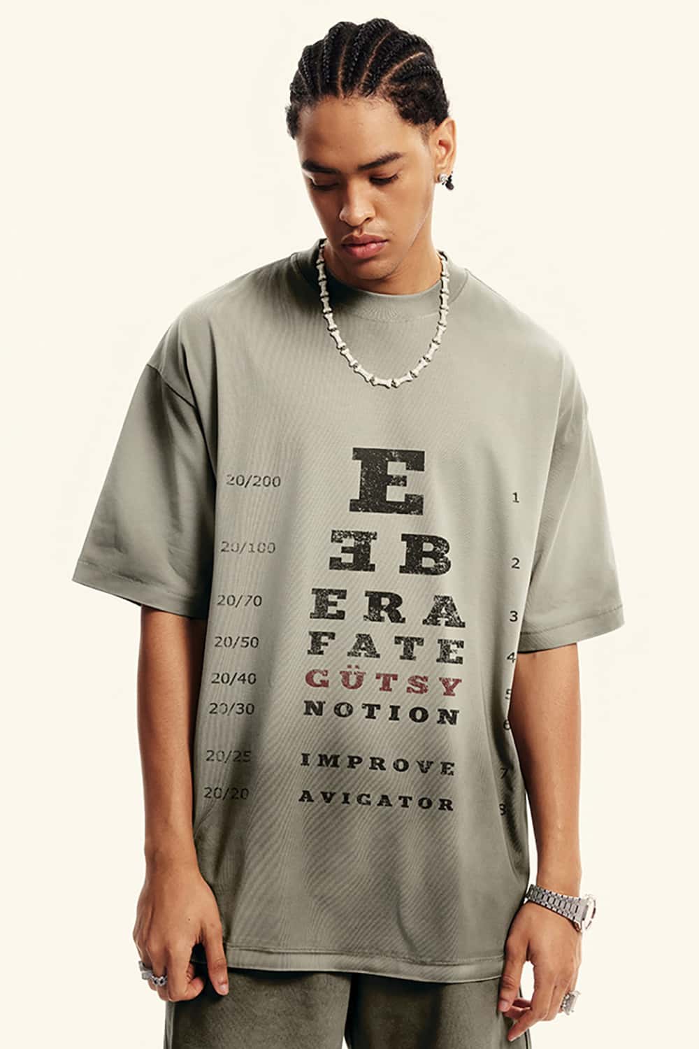 High Street Vision Chart Print Loose-Fit Crew Neck T-Shirt