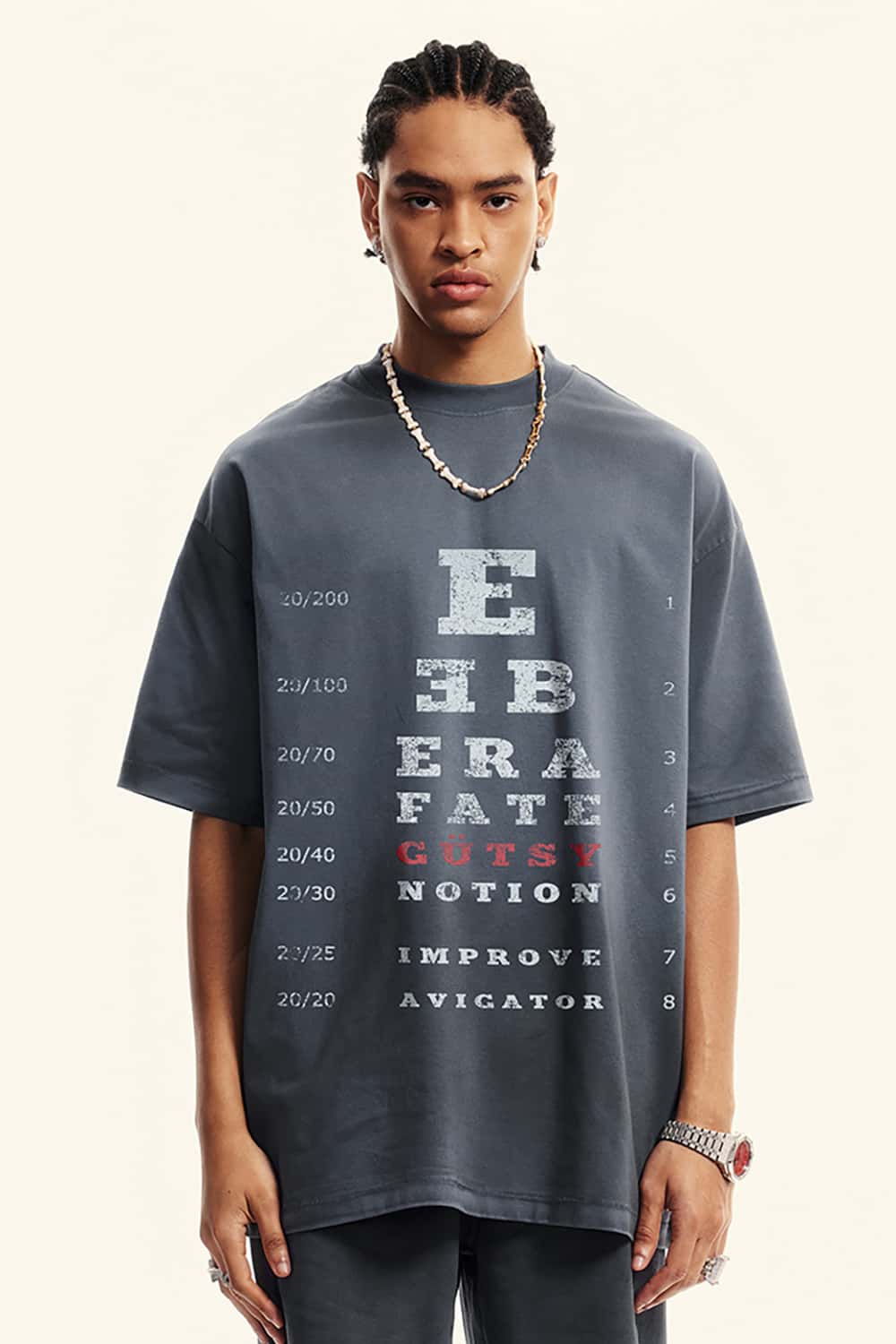High Street Vision Chart Print Loose-Fit Crew Neck T-Shirt
