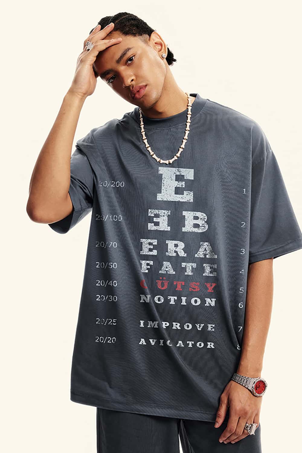 High Street Vision Chart Print Loose-Fit Crew Neck T-Shirt