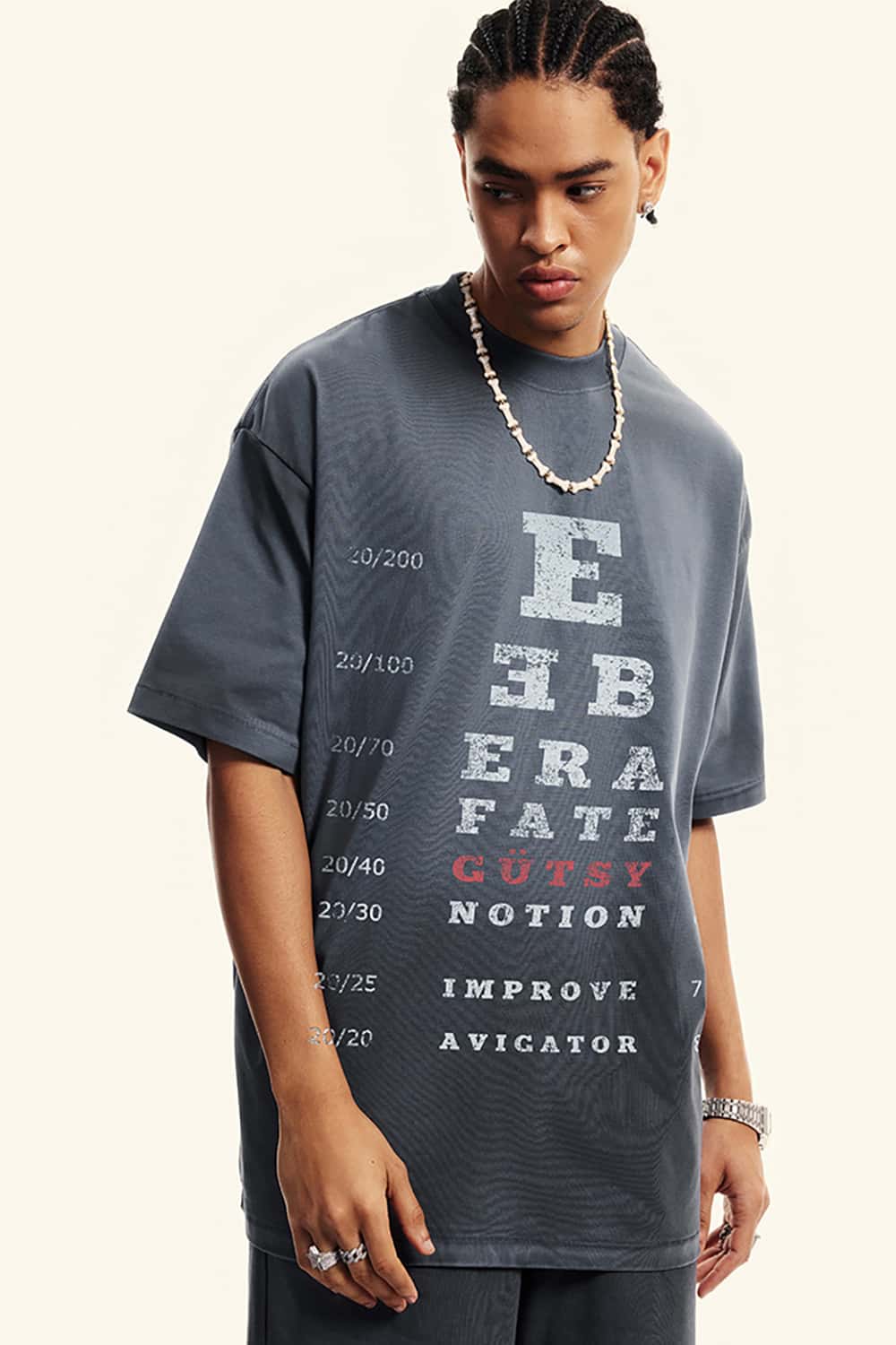High Street Vision Chart Print Loose-Fit Crew Neck T-Shirt